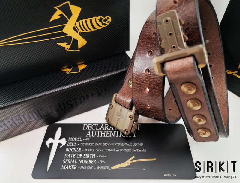 Marfione Custom Knives APIS Leather Belt @ SRKT Distressed Dark
