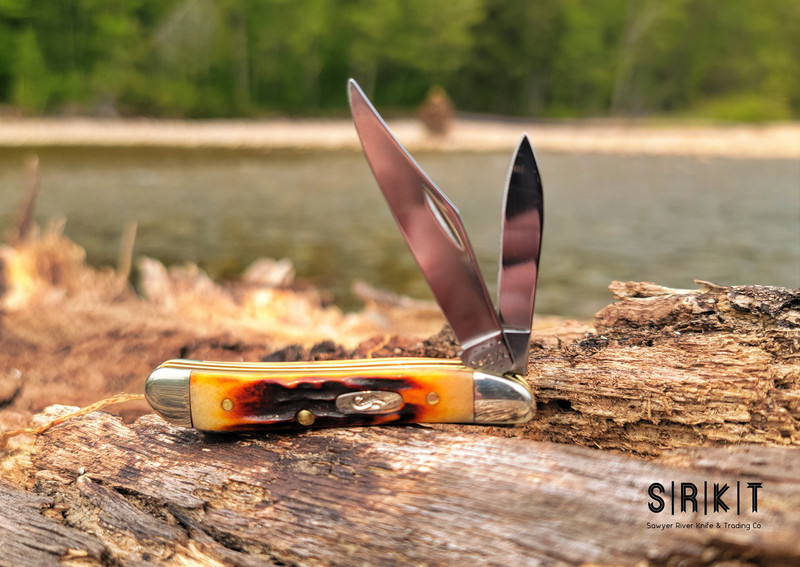 Case Knives Peanut 09443 2.9” Closed Red Stag Handle & Mirror