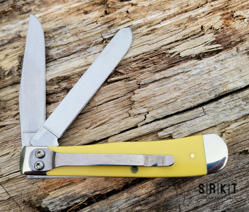 Case Knives Trapper CS 30114 Carbon Steel Clip & Spey Blades w/ Yellow  Synthetic Handle & Pocket Clip