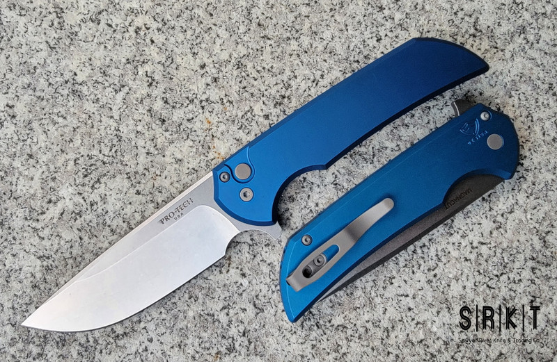 Pro-Tech  Ferrum Forge Mordax Flipper MX101-Blue Stonewash Magnacut Drop  Point & Blue Aluminum