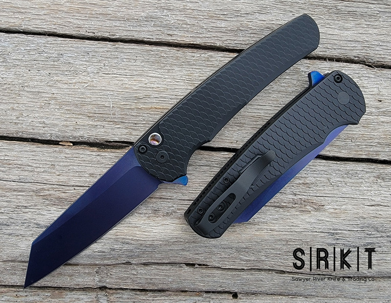Pro-Tech Malibu Flipper Sapphire Blue Reverse Tanto Blade Black