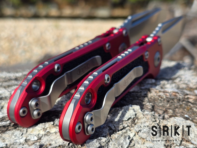 Microtech LUDT Auto Gen III Tanto 1136-10RD - Stonewash Bohler M390MK Tanto Blade & Red 6061-T6 Aluminum Handle Scales w/ 3M Traction Tape Inserts and Standard Blasted Tip-Up Pocket Clip & Hardware - Push Button Automatic w/ No Safety | Made in USA