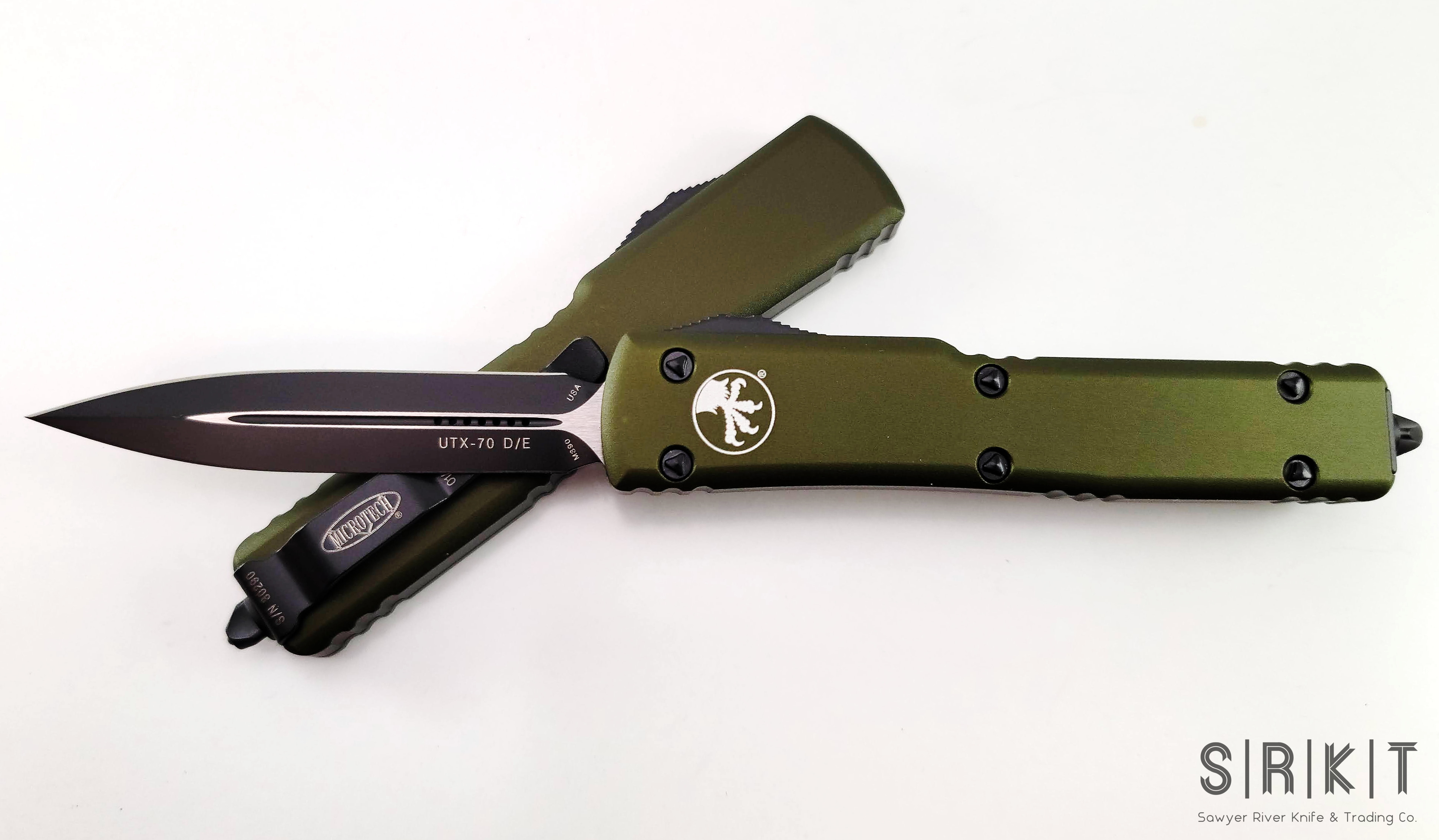 Microtech UTX-70 OTF 147-1OD @ SRKT Black D/E Blade OD Green Handle