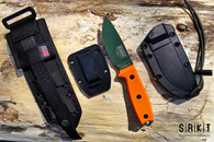 ESEE Knives Model 3 ESEE-3P-MB-OD - OD Green Coated 3.88" 1095 Carbon Steel Drop Point Blade & Orange G-10 Scales over Full-Tang - Black MOLLE & Molded Sheaths | Made in USA