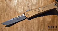 Microtech Combat Troodon Gen III OTF 1143-10APTA - Apocalyptic 4" Bohler M390MK - Single Edge Blade & Tan Aluminum Handle - Milled Clip w/Ceramic Ball Bearing - D/A Out the Front Automatic | Made in USA