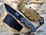 ESEE Knives Model 6 ESEE-6P - Black Powder Coated 6.5" 1095 Carbon Steel Blade & Gray Micarta Handle Scales over Full-Tang - Tan Injection-Molded Sheath | Made in USA