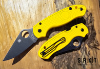 Spyderco Para 3 Salt Lightweight C223PYL - Satin CPM Magnacut Leaf-Shaped Blade & Yellow FRN Handle Scales w/ Black Stainless Reversible Tip-Up Wire Pocket Clip - Compression Lock Manual Folder w/ 2.9" Blade & Round Thumb Hole | Made in  USA