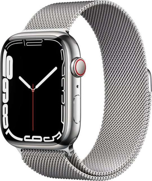 Apple Watch Series 7 (GPS + Cellular) 45mm Silver Stainless Steel Case with Silver Milanese Loop - Silver W7C:45SLJE3 Apple
