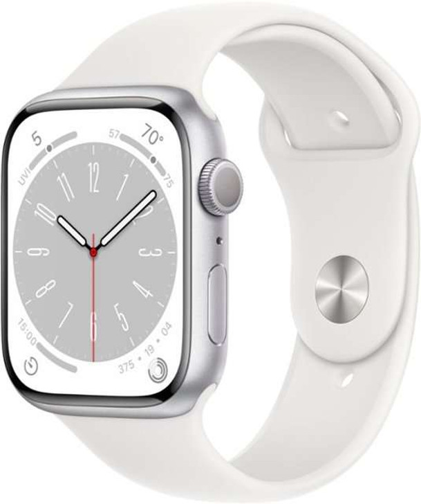 Apple Watch Series 8 (GPS) 45mm Aluminum Case with White Sport Band - S/M - White W8G:456P3SW-S Apple