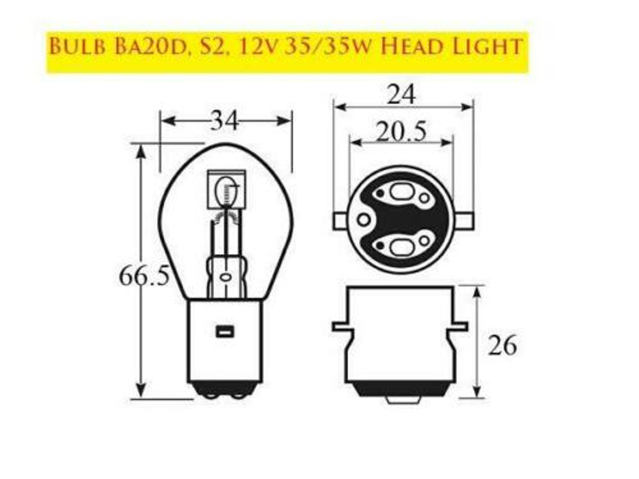 HEADLIGHT BULB BA20D FOR 50cc QMB139 OR 150cc GY6 SCOOTER MOPED 12V 35W/35W (TYPE 1)