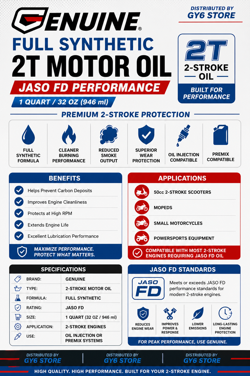GENUINE 2T MOTOR OIL (FULL SYNTHETIC JASO FD) 1 QUART *2 STROKE*