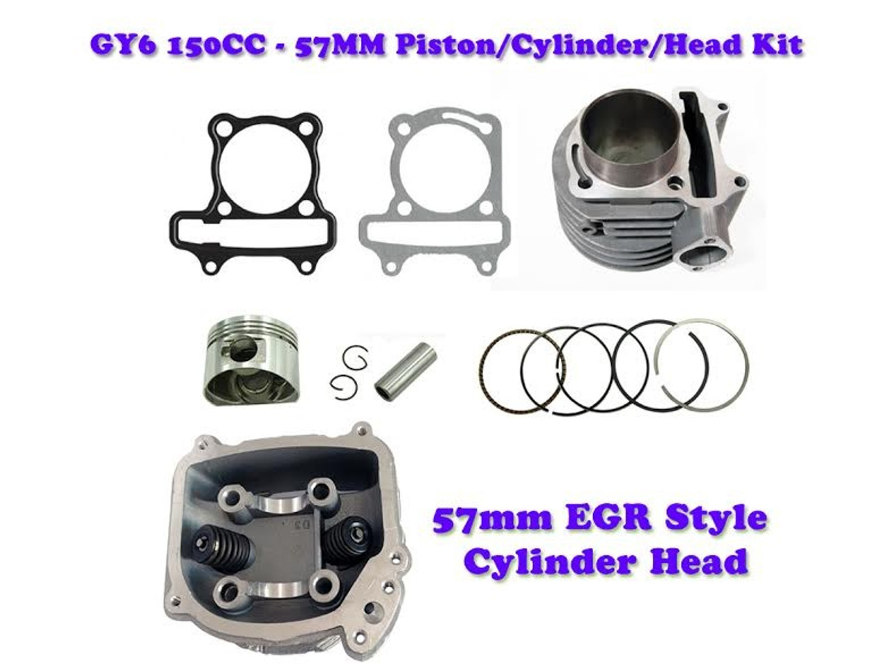 GY6 150cc REBUILD KIT (57mm BORE) FOR SCOOTER ATV KART *54mm SPACING* WITH EGR