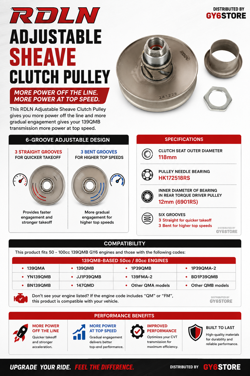 RED LINE ADJUSTABLE SHEAVE CLUTCH PULLEY 139QMB 50cc 80cc 100cc