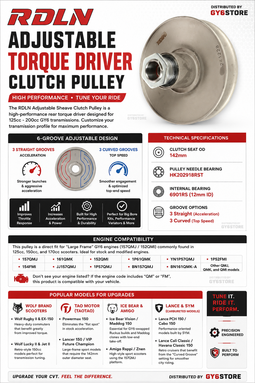 RDLN RED LINE ADJUSTABLE SHEAVE CLUTCH PULLEY GY6 150cc