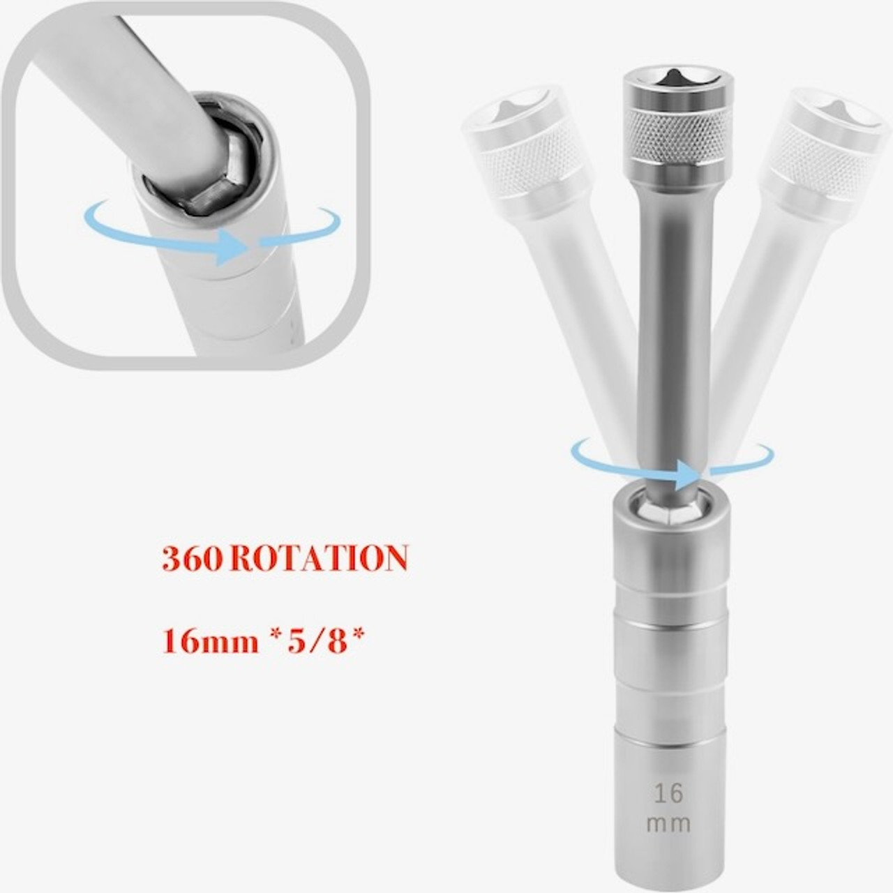 6" MAGNETIC SWIVEL SPARK PLUG SOCKET 3/8-DRIVE 12-POINT THIN WALL 16mm *5/8*