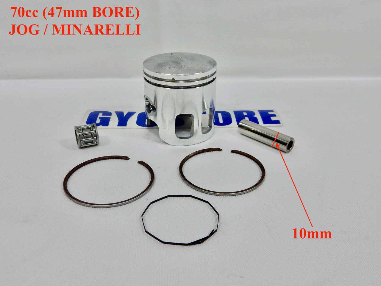 70cc 47mm PISTON AND RING SET 10mm PIN FOR JOG, MINARELLI, 2 STROKE MOTORS