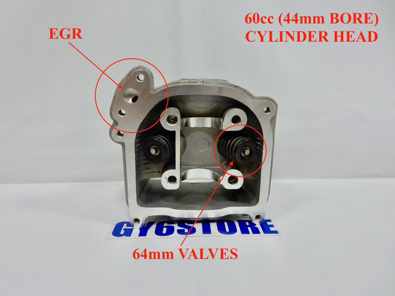 60cc (44mm BORE) EGR STYLE CYLINDER HEAD WITH *64mm VALVES* FOR QMB139 MOTORS
