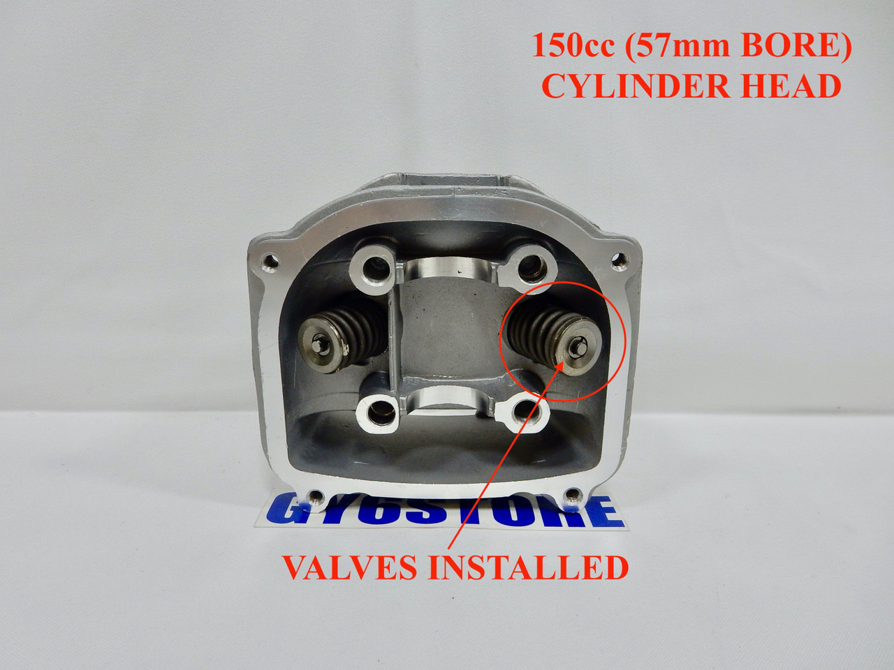 150cc (57mm BORE) CYLINDER HEAD *WITH VALVES INSTALLED* FOR GY6 MOTORS