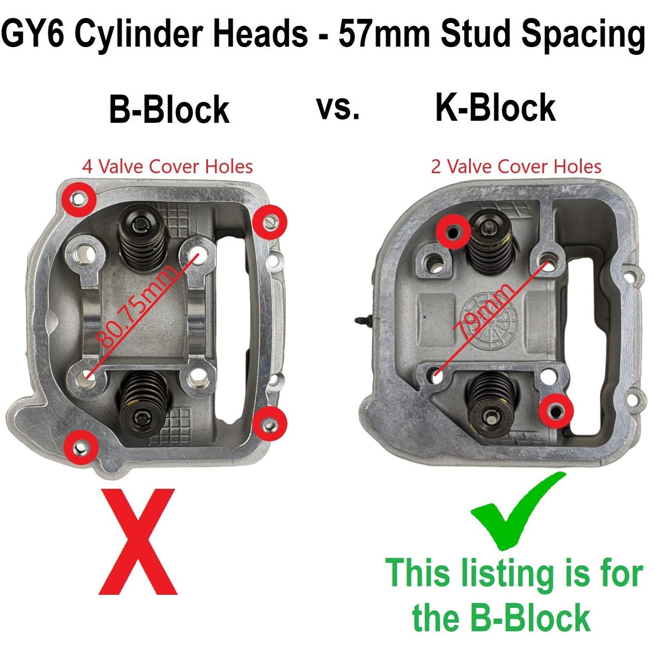 QMK GY6 K-BLOCK *61mm BORE* (QMK) CYLINDER HEAD 57mm STUD SPACING