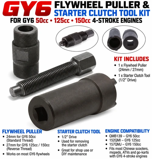 STARTER CLUTCH TOOL AND FLYWHEEL PULLER FOR SCOOTER GY6 MOTOR