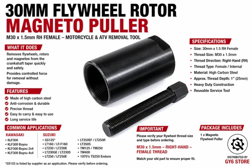30mm FLYWHEEL ROTOR MAGNETO PULLER M30x1.5mm MOTORCYCLE FLYWHEEL PULLER REMOVER TOOL