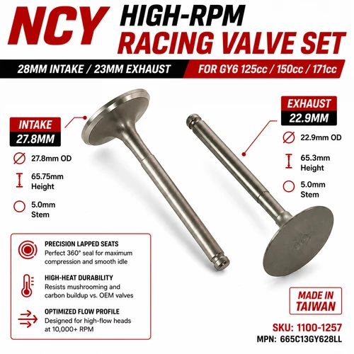 NCY 28/23mm High RPM Racing Intake Exhaust Valves GY6 125 150 171cc Big Bore