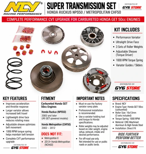 NCY SUPER TRANSMISSION SET HONDA RUCKUS, MET 2012 & OLDER
