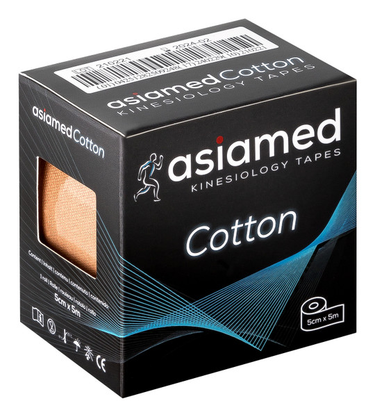 asiamed kinesiology tape made from cotton fiber measures 5cm by 5m or 2 inches by 17 feet