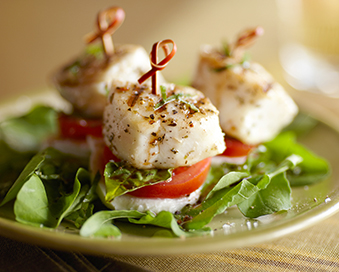 Alaska Halibut Caprese Salad Bites