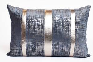 Foil and 3 PU Leather Stripe Lumbar Throw Pillow