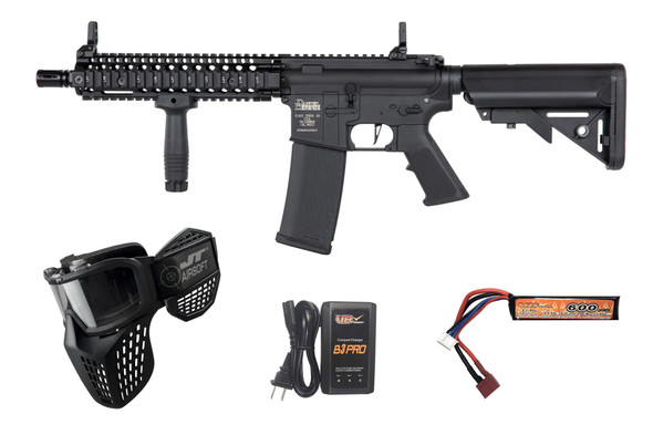 Specna Arms C19 CORE Daniel Defense Airsoft Rifle Starter Package with Goggles, Battery, and Charger – Black