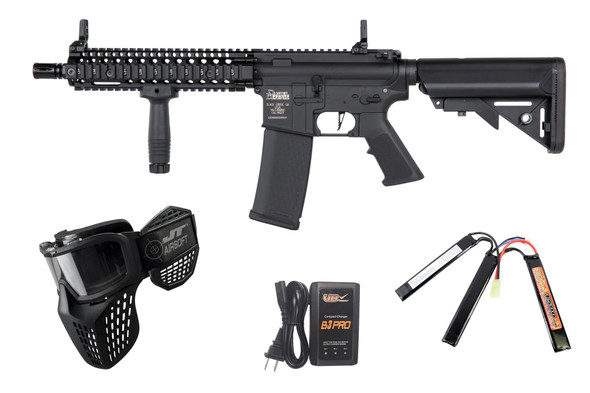Specna Arms C19 CORE Daniel Defense Airsoft Rifle Starter Package with Goggles, Battery, and Charger – Black
