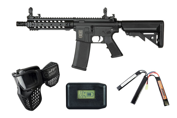 Specna Arms F01 FLEX Gate X-ASR Airsoft Starter Package with Goggles, Battery, and Balance Charger – Black