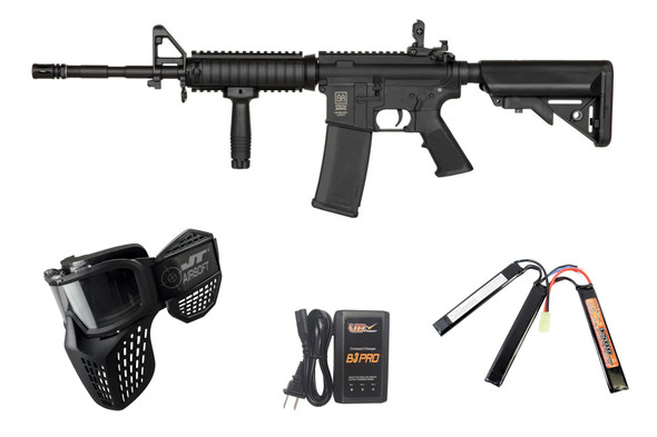 Specna Arms C03 CORE HAL ETU Airsoft Rifle Starter Package with Goggles, Battery, and Charger – Black