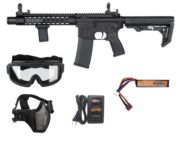Specna Arms E07 EDGE Light Ops HAL ETU Starter Package with Goggles, Mesh Mask, 11.1V Battery, and Charger – Black