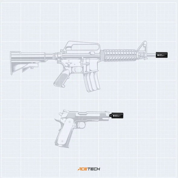 Acetech Brighter R tracer unit black shown on rifle and pistol