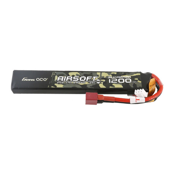 Gens Ace 7.4V 1200mAh 25C Li-Po stick airsoft battery with Deans connector