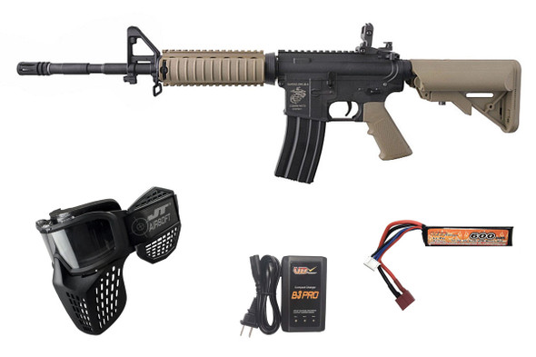 Specna Arms Gen 2 F12 FLEX Gate X-ASR airsoft starter package black/tan with battery charger and JT Delta 3 goggle