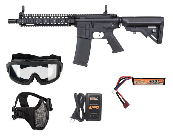 Specna Arms E19 EDGE Daniel Defense MK18 HAL ETU airsoft starter package black with battery charger goggles and mesh mask