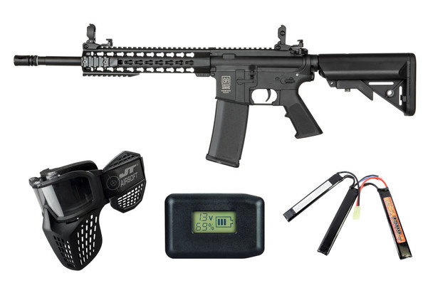 Specna Arms F02 FLEX GATE Airsoft Rifle Starter Package with Goggles, Battery, and Balance Charger – Black
