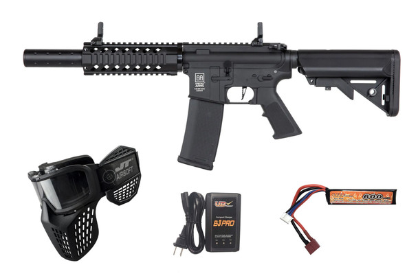 Specna Arms C11 CORE HAL ETU Airsoft Rifle Starter Package with Goggles, Battery, and Charger – Black