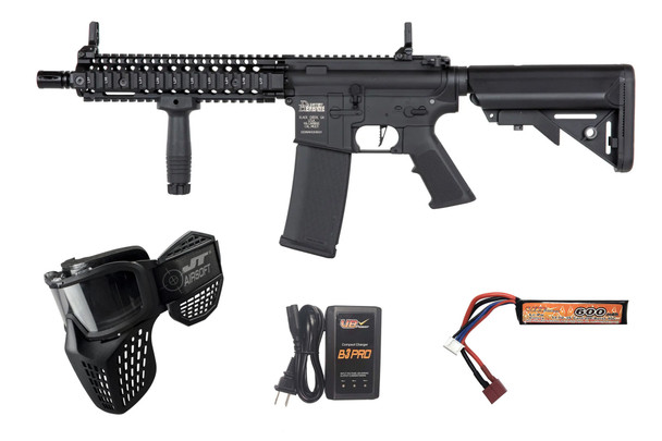 Specna Arms C19 CORE Daniel Defense Airsoft Rifle Starter Package with Goggles, Battery, and Charger – Black