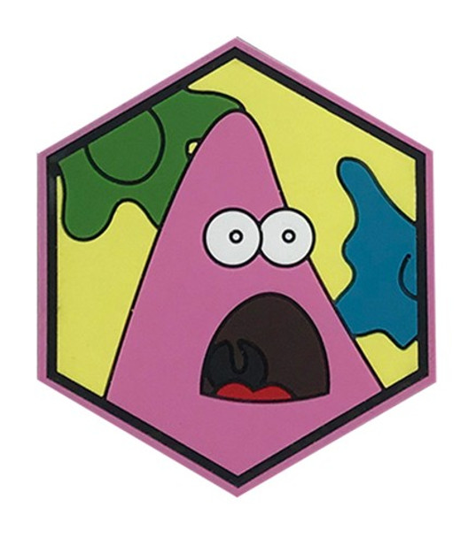 Hexagon PVC Morale Patch featuring Patrick from SpongeBob, suitable for backpacks, jackets, hats, or tactical gear