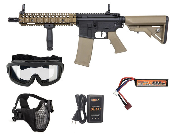 Specna Arms E19 EDGE Daniel Defense MK18 HAL ETU airsoft starter package chaos bronze with battery charger goggles and mesh mask