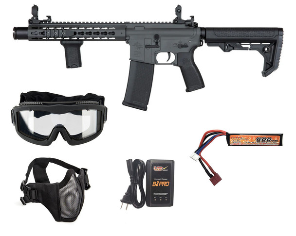 Specna Arms E07 EDGE Light Ops HAL ETU Starter Package with Goggles, Mesh Mask, 11.1V Battery, and Charger – Grey