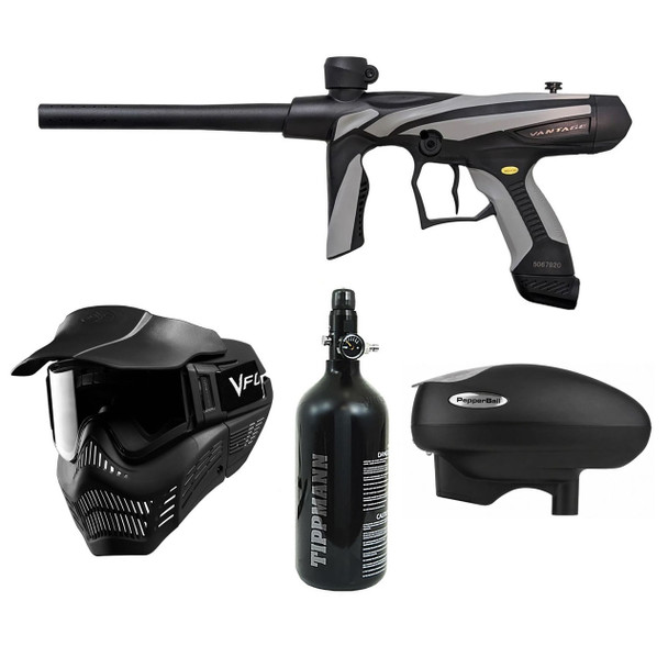Tippmann Vantage Advanced Paintball Gun Package in black/grey with VMAX+ loader, mask, and 48/3000 HPA tank