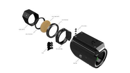 Exploded view shown with Lens Compatible Pin Assembly.