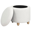 Valia Faux Sheepskin Upholstered Round Storage Ottoman Ivory / CS-910229