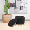 Valia Faux Sheepskin Upholstered Round Storage Ottoman Black / CS-910227