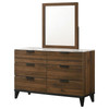Mays 6-drawer Dresser with Mirror Walnut Brown with Faux Marble Top / CS-215963M